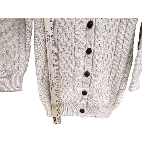 Aran Crafts XL Irish Cable Knit Cardigan Sweater 100% Merino Wool Cream - Picture 6 of 10